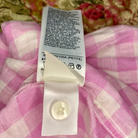 💥BOGO💥 Gap Ling Sleeved Pink and White Checked Linen Tunic - Picture 9 of 9
